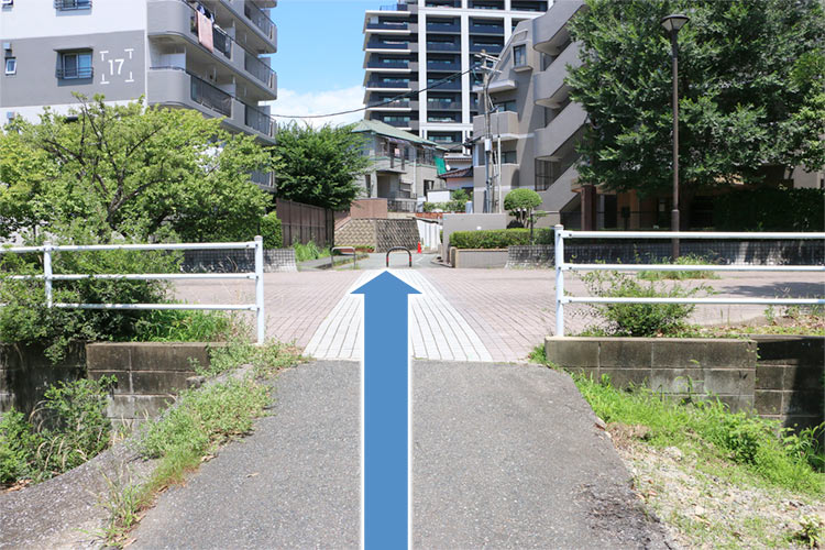 歩道を横切り直進してください